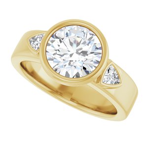 14K Yellow Gold 8 mm Round Bezel-Set Three-Stone Engagement Ring. 126898:1321:P