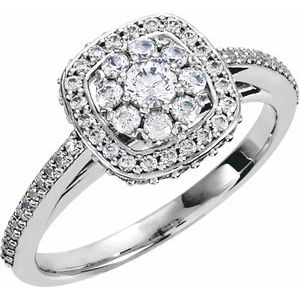 14K White Gold 2.7 mm Round 3/8 CTW Diamond Cluster Halo-Style Accented Engagement Ring. 122014:609:P