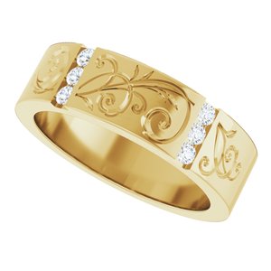 14K Yellow Gold 2 mm Round Floral Band. 127029:361:P