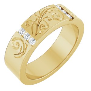14K Yellow Gold 2 mm Round Floral Band. 127029:361:P