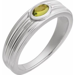 14K White Gold 5x3 mm Natural Peridot Cabochon Ring. 72396:150:P