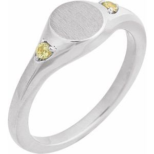 14K White Gold Engravable Natural Peridot Signet Ring. 72463:153:P