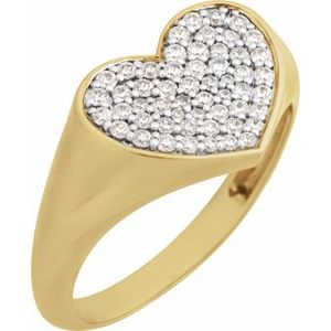 14K Yellow Gold 1/3 CTW Diamond Heart  Signet Ring. 689352:600:P