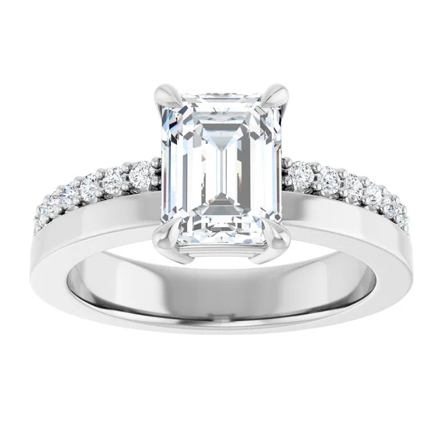 14K White Gold 8x6 mm Emerald Accented Engagement Ring. 126989:374:P