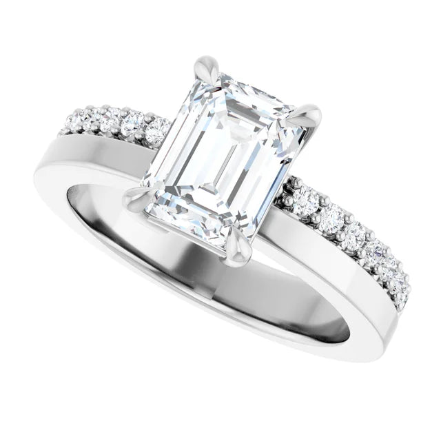 14K White Gold 8x6 mm Emerald Accented Engagement Ring. 126989:374:P