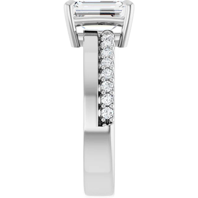 14K White Gold 8x6 mm Emerald Accented Engagement Ring. 126989:374:P
