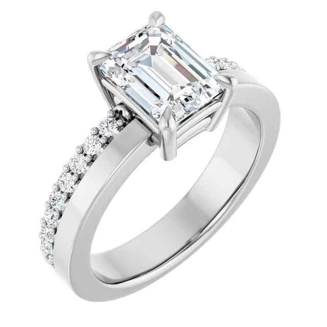 14K White Gold 8x6 mm Emerald Accented Engagement Ring. 126989:374:P