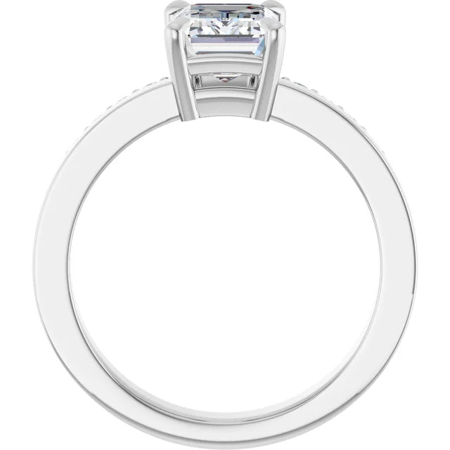 14K White Gold 8x6 mm Emerald Accented Engagement Ring. 126989:374:P