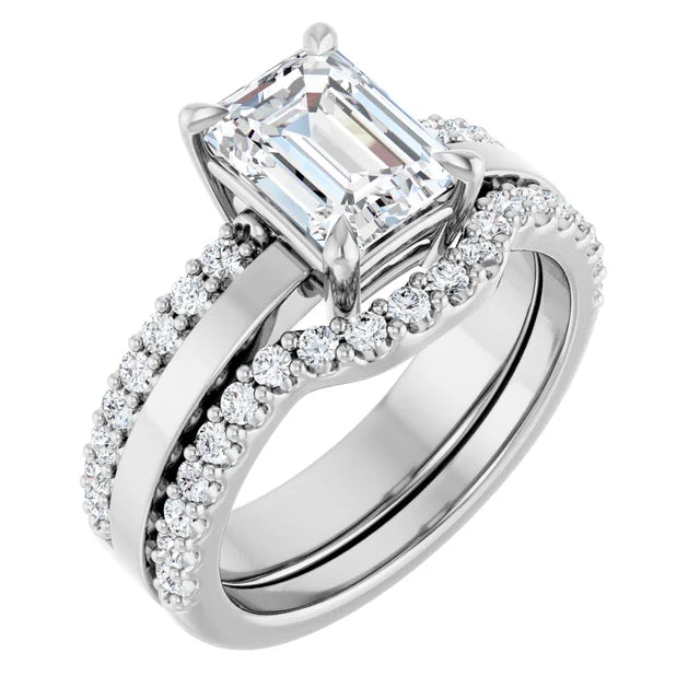 14K White Gold 8x6 mm Emerald Accented Engagement Ring. 126989:374:P