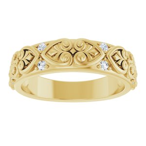 14K Yellow Gold 1/6 CTW Diamond Accented Sculptural Women's Band. 689356:600:P