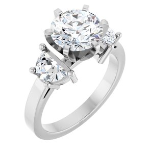 14K White Gold 7.8-8.6 mm Round Three-Stone Engagement Ring. 127121:103:P