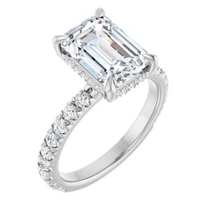 14K White Gold 10x7 mm Emerald Hidden Halo-Style Accented Engagement Ring. 127096:2308:P