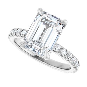 14K White Gold 10x7 mm Emerald Hidden Halo-Style Accented Engagement Ring. 127096:2308:P
