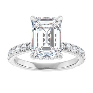14K White Gold 10x7 mm Emerald Hidden Halo-Style Accented Engagement Ring. 127096:2308:P