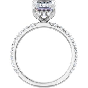 14K White Gold 10x7 mm Emerald Hidden Halo-Style Accented Engagement Ring. 127096:2308:P