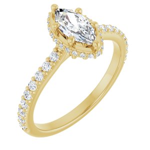 14K Yellow Gold 8x4 mm Marquise Hidden Halo-Style Accented Engagement Ring. 127093:750:P