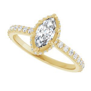14K Yellow Gold 8x4 mm Marquise Hidden Halo-Style Accented Engagement Ring. 127093:750:P