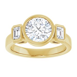 14K Yellow Gold 7.4 mm Round Bezel-Set Three-Stone Engagement Ring. 126961:1831:P
