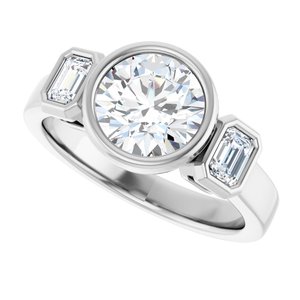 14K White Gold 7.4 mm Round Bezel-Set Three-Stone Engagement Ring. 126961:1830:P