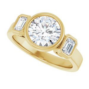 14K Yellow Gold 7.4 mm Round Bezel-Set Three-Stone Engagement Ring. 126961:1831:P