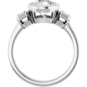 14K White Gold 7.4 mm Round Bezel-Set Three-Stone Engagement Ring. 126961:1830:P