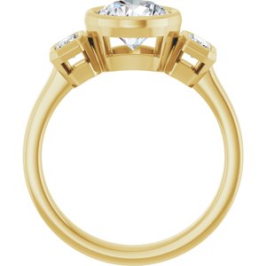 14K Yellow Gold 7.4 mm Round Bezel-Set Three-Stone Engagement Ring. 126961:1831:P