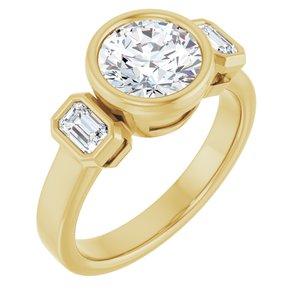 14K Yellow Gold 7.4 mm Round Bezel-Set Three-Stone Engagement Ring. 126961:1831:P