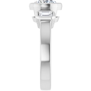 14K White Gold 7.4 mm Round Bezel-Set Three-Stone Engagement Ring. 126961:1830:P