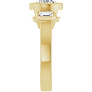 14K Yellow Gold 7.4 mm Round Bezel-Set Three-Stone Engagement Ring. 126961:1831:P