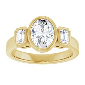 14K Yellow Gold 8x6 mm Oval Bezel-Set Three-Stone Engagement Ring. 126961:1216:P
