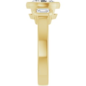 14K Yellow Gold 8x6 mm Oval Bezel-Set Three-Stone Engagement Ring. 126961:1216:P