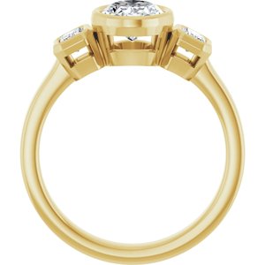 14K Yellow Gold 8x6 mm Oval Bezel-Set Three-Stone Engagement Ring. 126961:1216:P
