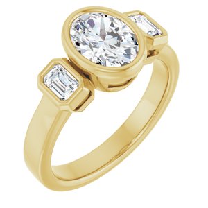 14K Yellow Gold 8x6 mm Oval Bezel-Set Three-Stone Engagement Ring. 126961:1216:P