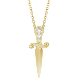 14K Yellow Gold .04 CTW Diamond Dagger 16-18" Necklace