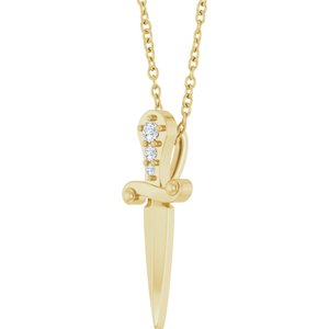 14K Yellow Gold .04 CTW Diamond Dagger 16-18" Necklace