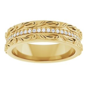 14K Yellow Gold 1/4 CTW Diamond Floral Accented Men's Band. 127043:116:P
