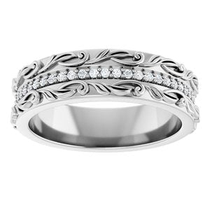 14K White Gold 1/4 CTW Diamond Floral Accented Men's Band. 127043:101:P