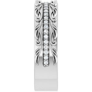 14K White Gold 1/4 CTW Diamond Floral Accented Men's Band. 127043:101:P