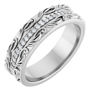 14K White Gold 1/4 CTW Diamond Floral Accented Men's Band. 127043:101:P