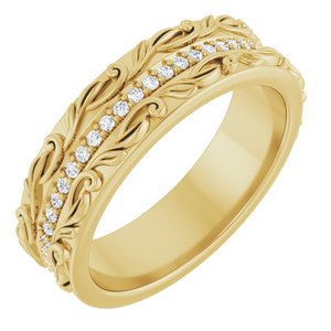 14K Yellow Gold 1/4 CTW Diamond Floral Accented Men's Band. 127043:116:P