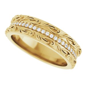 14K Yellow Gold 1/4 CTW Diamond Floral Accented Men's Band. 127043:116:P
