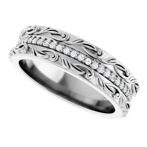 14K White Gold 1/4 CTW Diamond Floral Accented Men's Band. 127043:101:P