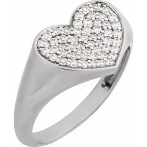 14K White Gold 1/3 CTW Diamond Heart Signet Ring. 689352:601:P