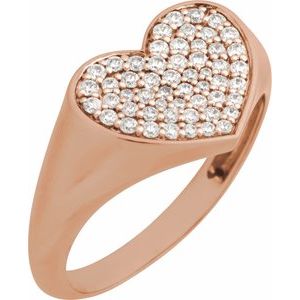 14K Rose Gold 1/3 CTW Diamond Heart Signet Ring. 689352:602:P