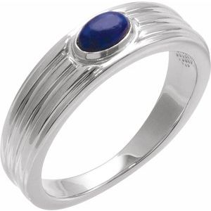 14K White Gold 5x3 mm Oval Natural Lapis Cabochon Ring. 72396:122:P