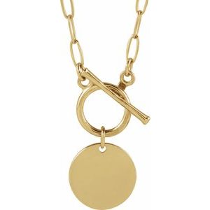 14K Yellow Gold Engravable Round Toggle 18" Necklace. 88593:106:P