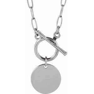 14K White Gold Engravable Round Toggle 18" Necklace. 88593:104:P