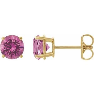 14K Yellow Gold 8 mm Lab-Grown Pink Sapphire Earrings. 1874:70538:P