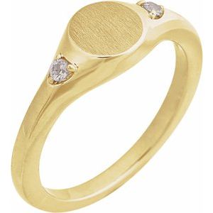14K Yellow Gold Engravable Natural White Sapphire Signet Ring. 72463:102:P
