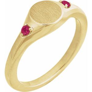 14K Yellow Gold Engravable Natural Ruby Signet Ring. 72463:181:P
